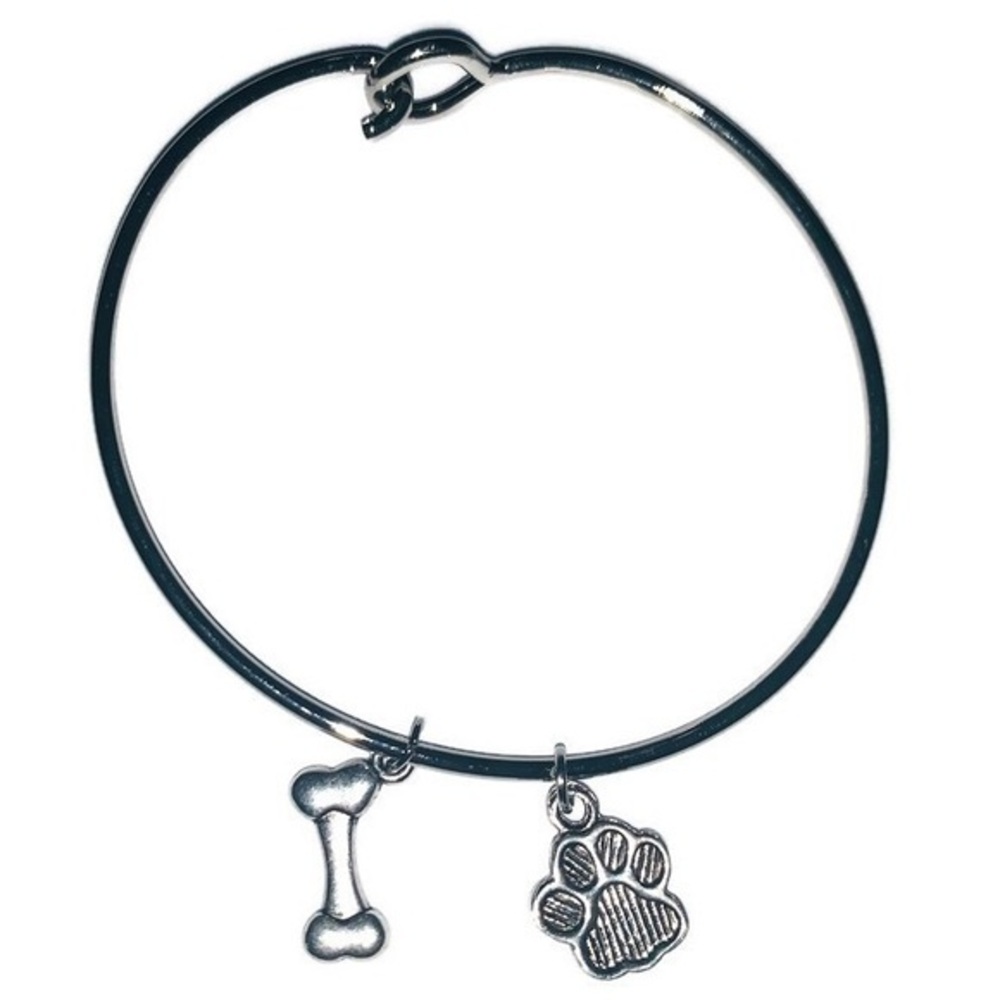 Silver plated bone and paw 8” hook & eye bracelet